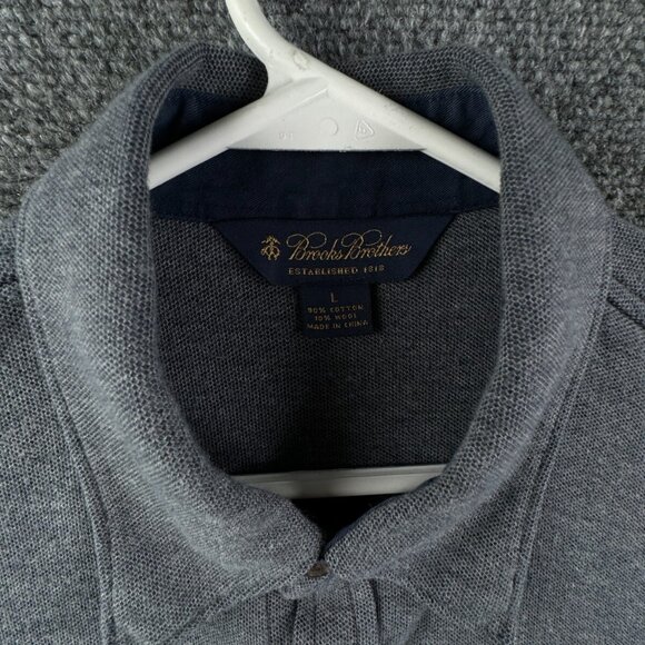 Brooks Brothers Knit Cotton Wool Gray Button Up Shirt Men Long Sleeve Large - Picture 11 of 12